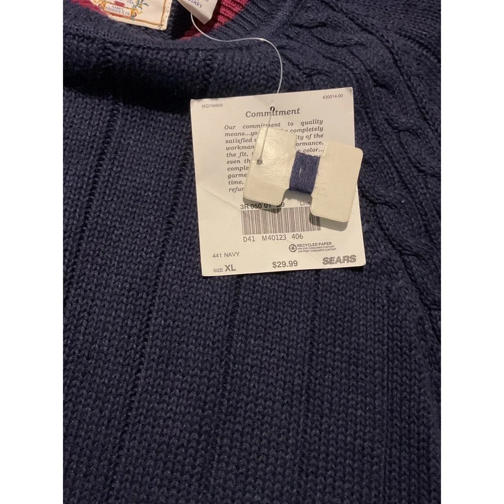 Vintage Sears Roebuck & Co Since 1886 Navy Cable Ribbed Sweater Mens XL NWT‎